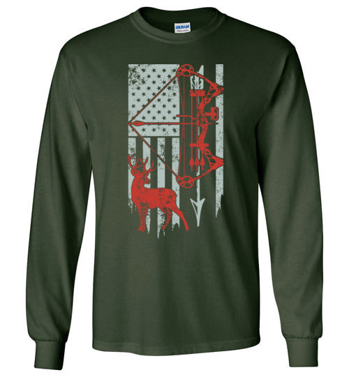 Bow Hunting With American Flag Long Sleeve T-shirt - TS