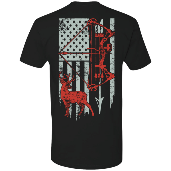 Bow Hunting With American Flag Premium Short Sleeve T-Shirt - Back Printing