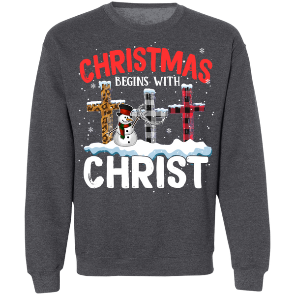 Christmas Begins With Christ Crewneck Pullover Sweatshirt - V1