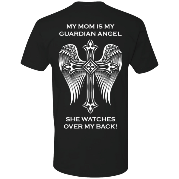 My mom is my guardian angel Premium Short Sleeve T-Shirt - Back Printing