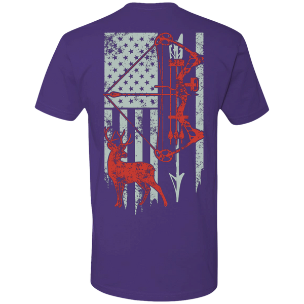Bow Hunting With American Flag Premium Short Sleeve T-Shirt - Back Printing