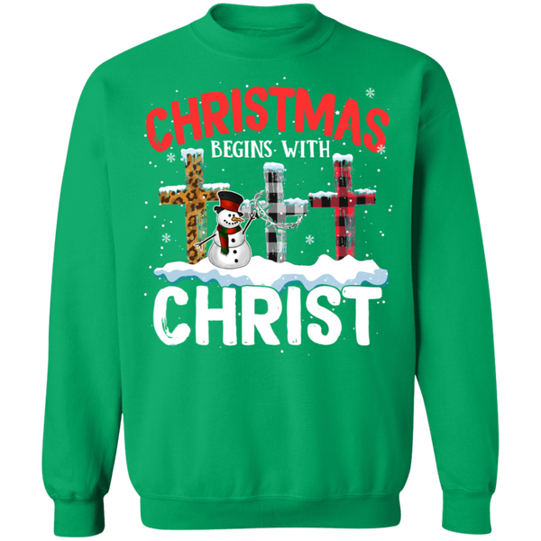 Christmas Begins With Christ Crewneck Pullover Sweatshirt - V1