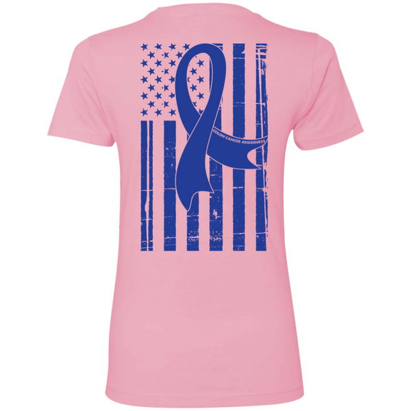 Colon Cancer Awareness With American Flag Ladies T-Shirt
