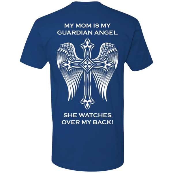 My mom is my guardian angel Premium Short Sleeve T-Shirt - Back Printing
