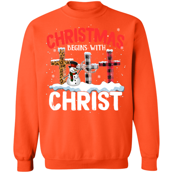 Christmas Begins With Christ Crewneck Pullover Sweatshirt - V1