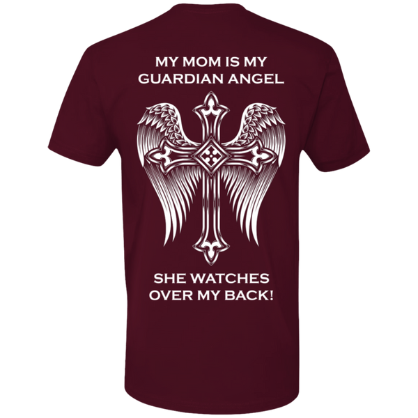 My mom is my guardian angel Premium Short Sleeve T-Shirt - Back Printing