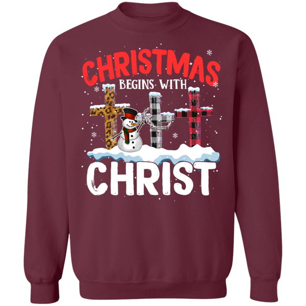 Christmas Begins With Christ Crewneck Pullover Sweatshirt - V1